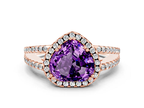 Rose gold Heart Cut Amethyst Halo Split Shank Engagement Ring_12