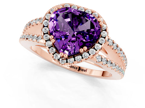 Rose gold Heart Cut Amethyst Halo Split Shank Engagement Ring_13