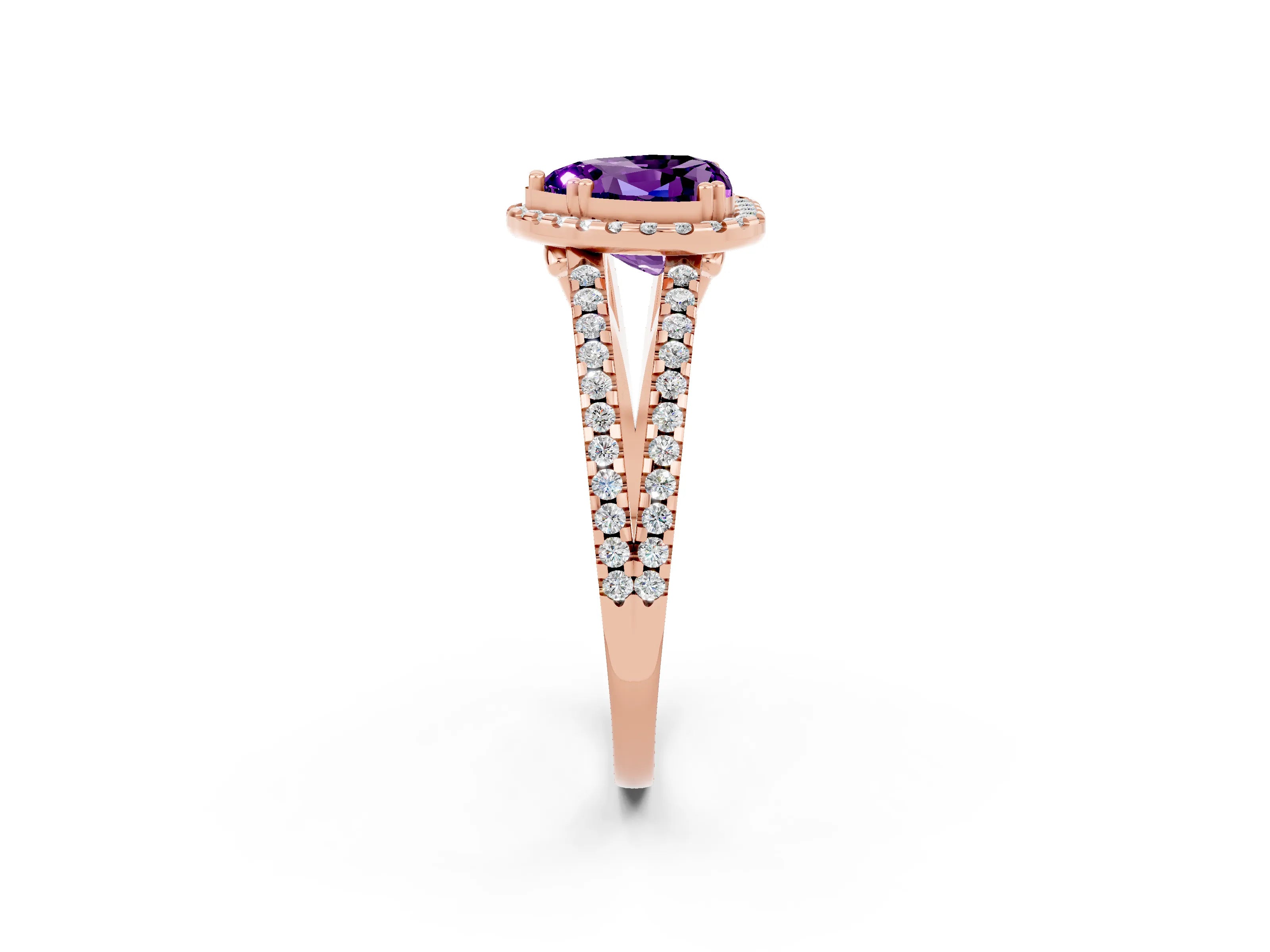 Rose gold Heart Cut Amethyst Halo Split Shank Engagement Ring_14