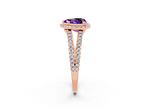 Rose gold Heart Cut Amethyst Halo Split Shank Engagement Ring_14