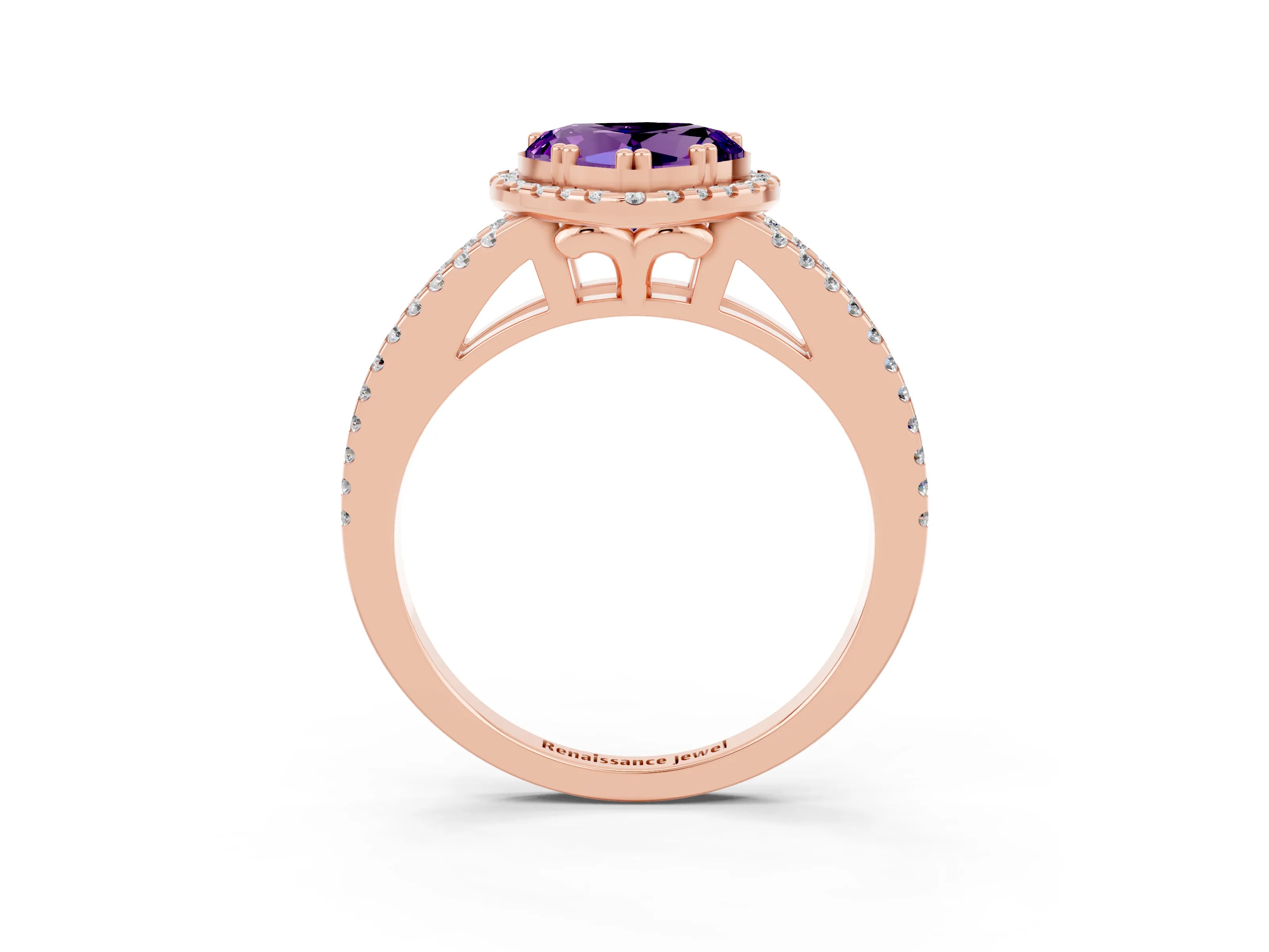 Rose gold Heart Cut Amethyst Halo Split Shank Engagement Ring_15