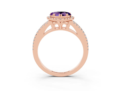 Rose gold Heart Cut Amethyst Halo Split Shank Engagement Ring_15