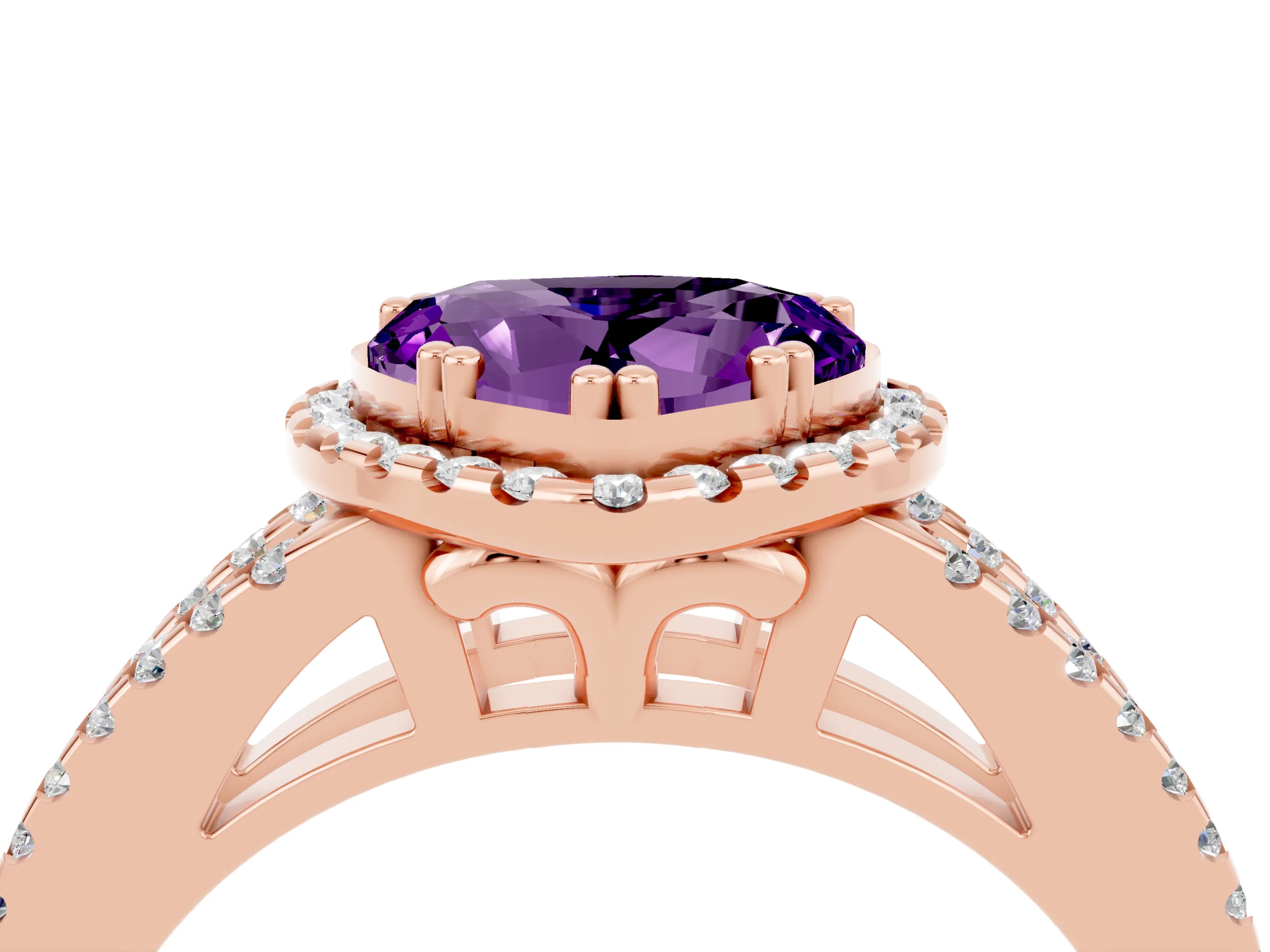 Rose gold Heart Cut Amethyst Halo Split Shank Engagement Ring_16