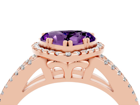 Rose gold Heart Cut Amethyst Halo Split Shank Engagement Ring_16