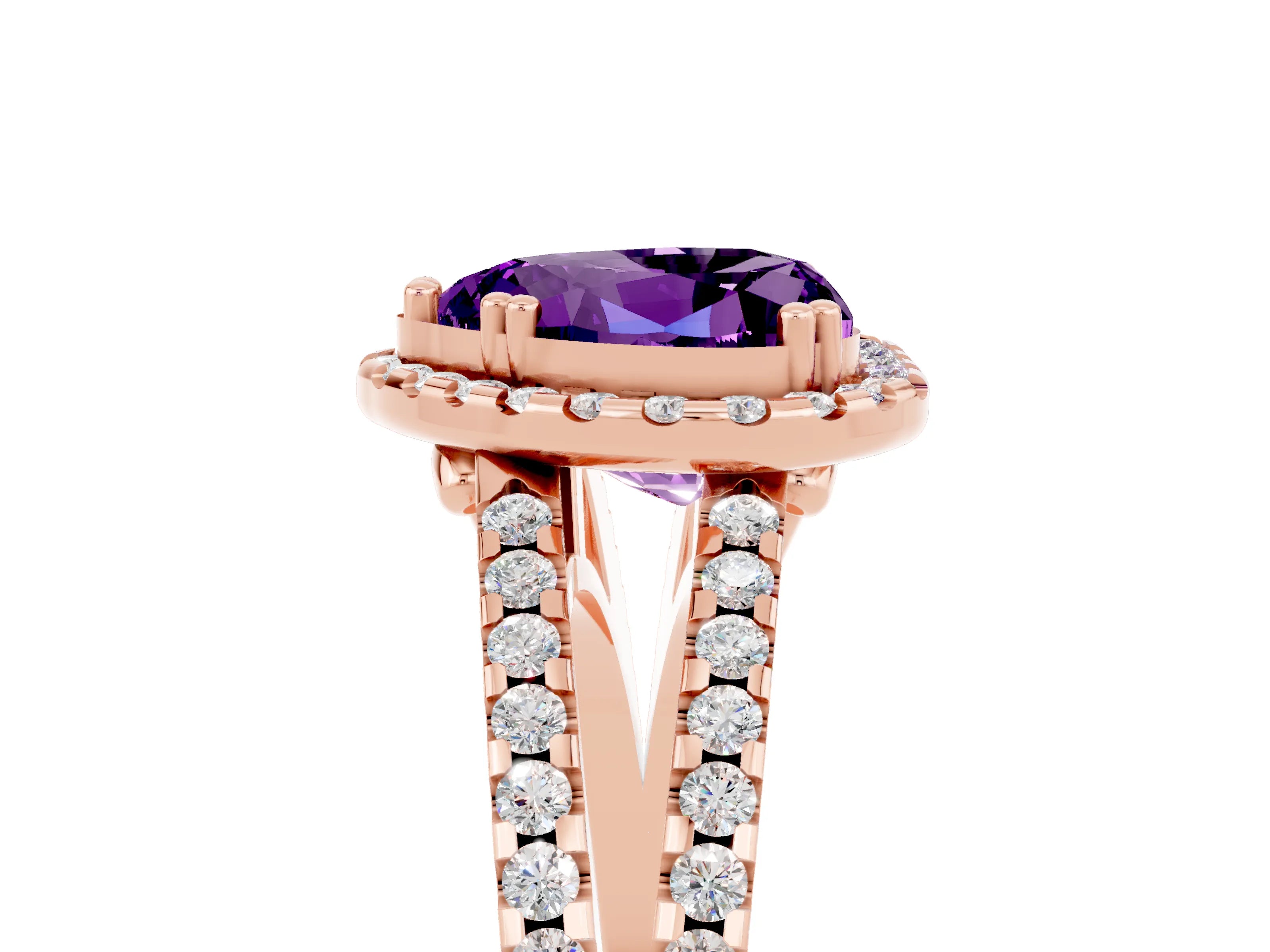 Rose gold Heart Cut Amethyst Halo Split Shank Engagement Ring_17