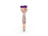 Rose gold Heart Cut Amethyst Halo Twist Band Solitaire Prong Setting Ring_2