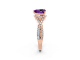 Rose gold Heart Cut Amethyst  Halo Twist Band Solitaire Prong Setting Ring_26