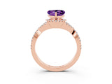 Rose gold Heart Cut Amethyst  Halo Twist Band Solitaire Prong Setting Ring_27