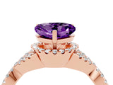 Rose gold Heart Cut Amethyst  Halo Twist Band Solitaire Prong Setting Ring_28