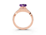 Rose gold Heart Cut Amethyst Halo Twist Band Solitaire Prong Setting Ring_3