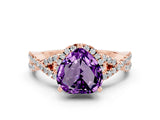 Rose gold Heart Cut Amethyst  Halo Twist Band Solitaire Prong Setting Ring_42