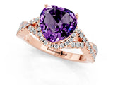 Rose gold Heart Cut Amethyst  Halo Twist Band Solitaire Prong Setting Ring_43
