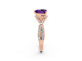 Rose gold Heart Cut Amethyst  Halo Twist Band Solitaire Prong Setting Ring_44