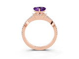 Rose gold Heart Cut Amethyst  Halo Twist Band Solitaire Prong Setting Ring_45