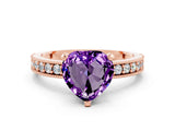 Rose gold Heart Cut Amethyst Milgrain Pavé Engagement Ring with Four-Prong Setting_12