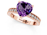 Rose gold Heart Cut Amethyst Milgrain Pavé Engagement Ring with Four-Prong Setting_13