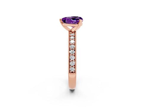 Rose gold Heart Cut Amethyst Milgrain Pavé Engagement Ring with Four-Prong Setting_14