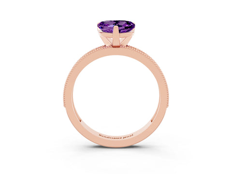 Rose gold Heart Cut Amethyst Milgrain Pavé Engagement Ring with Four-Prong Setting_15