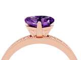 Rose gold Heart Cut Amethyst Milgrain Pavé Engagement Ring with Four-Prong Setting_16