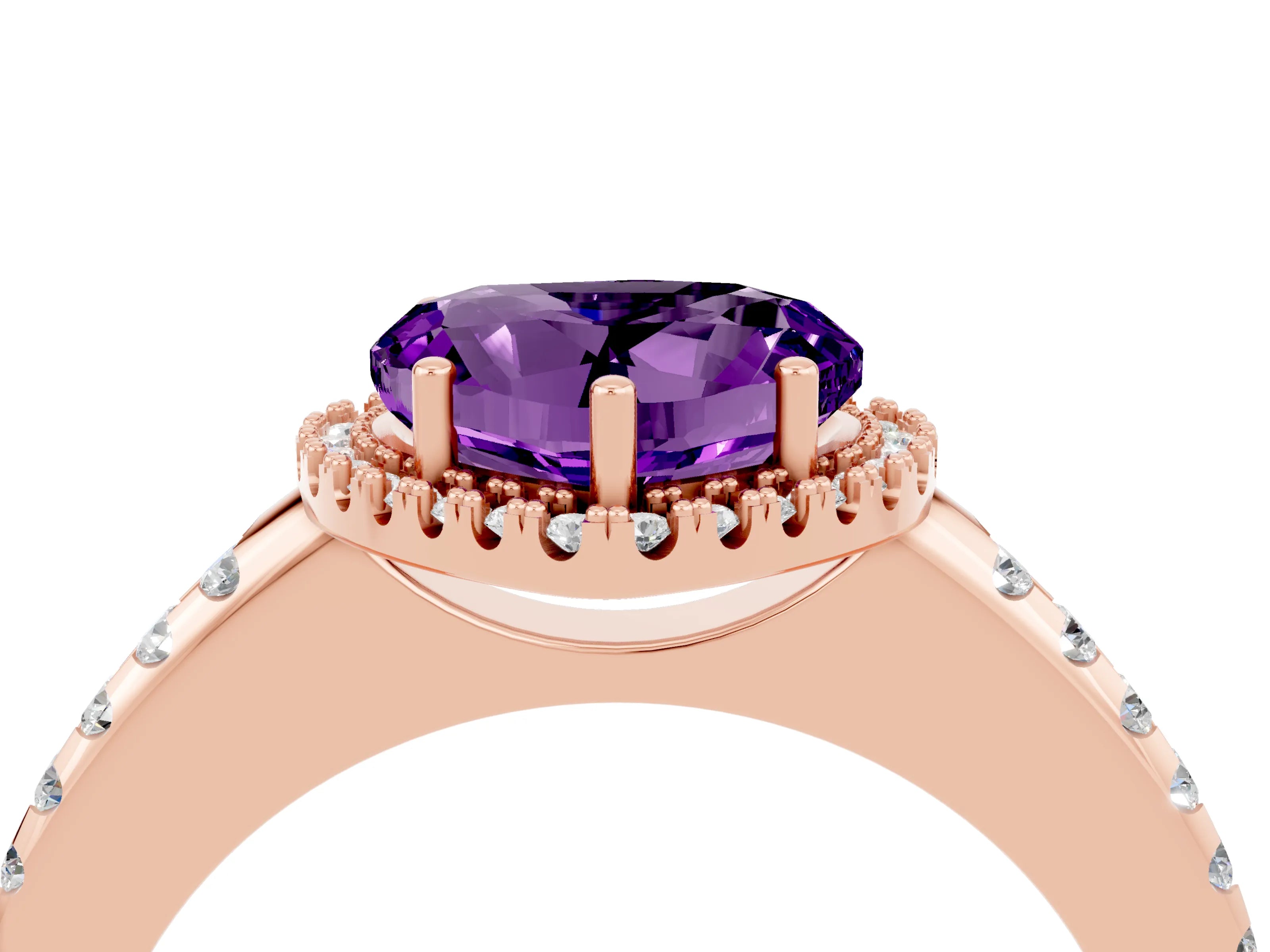Rose gold Heart Cut Amethyst Pavé Halo Ring with Four-Prong Setting_16