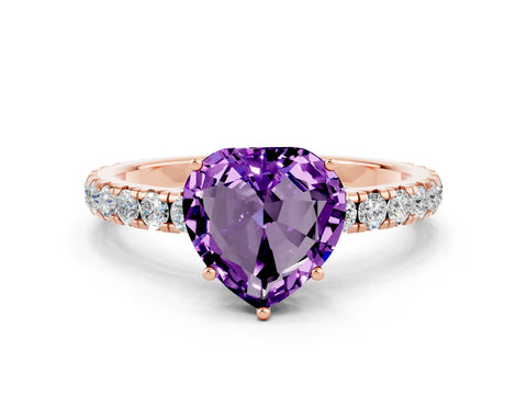 Rose gold Heart Cut Amethyst Pavé Solitaire Engagement Ring with Four-Prong Setting_12