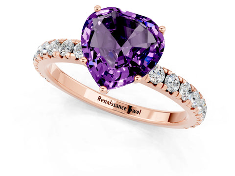Rose gold Heart Cut Amethyst Pavé Solitaire Engagement Ring with Four-Prong Setting_13