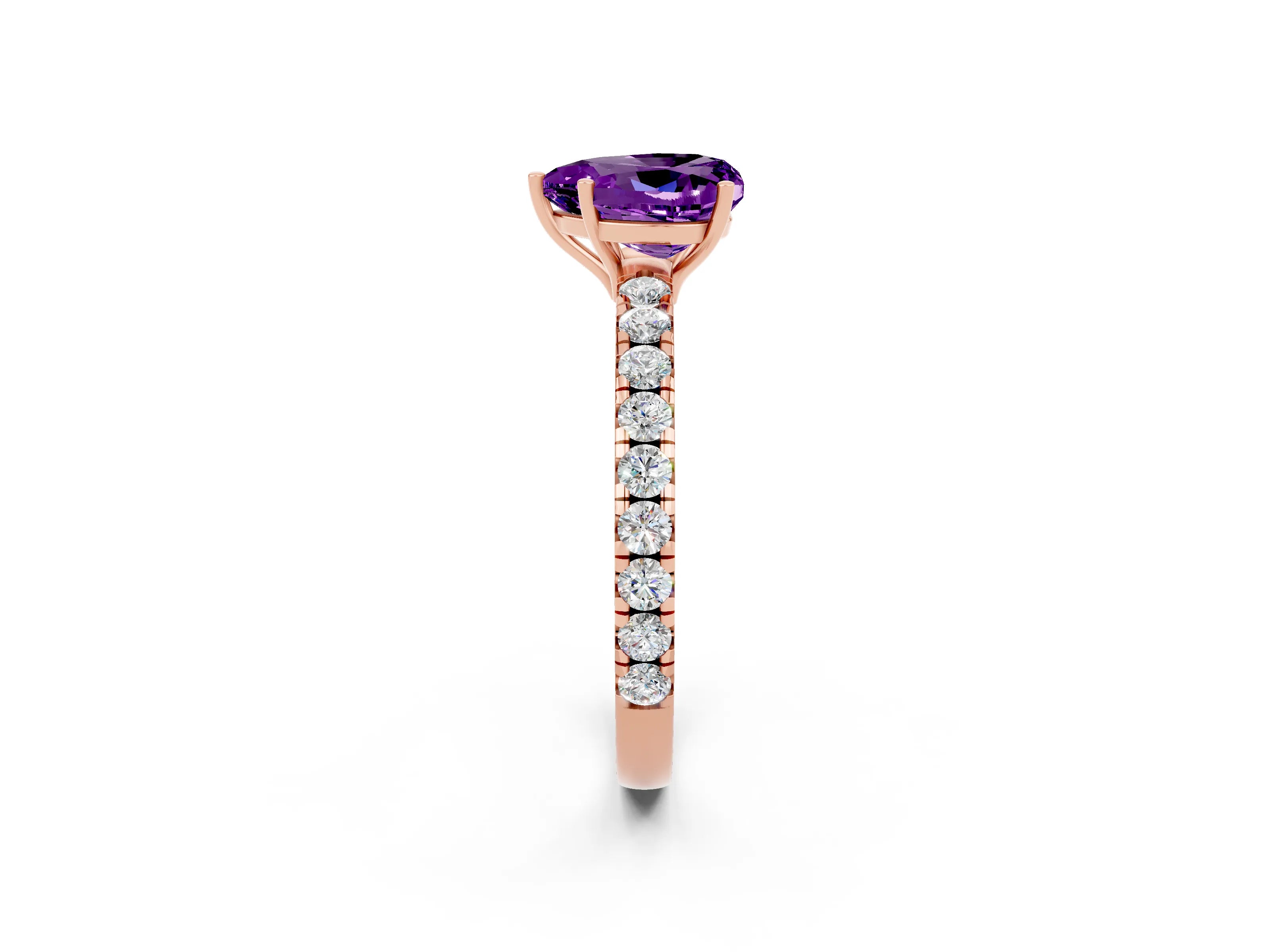 Rose gold Heart Cut Amethyst Pavé Solitaire Engagement Ring with Four-Prong Setting_14