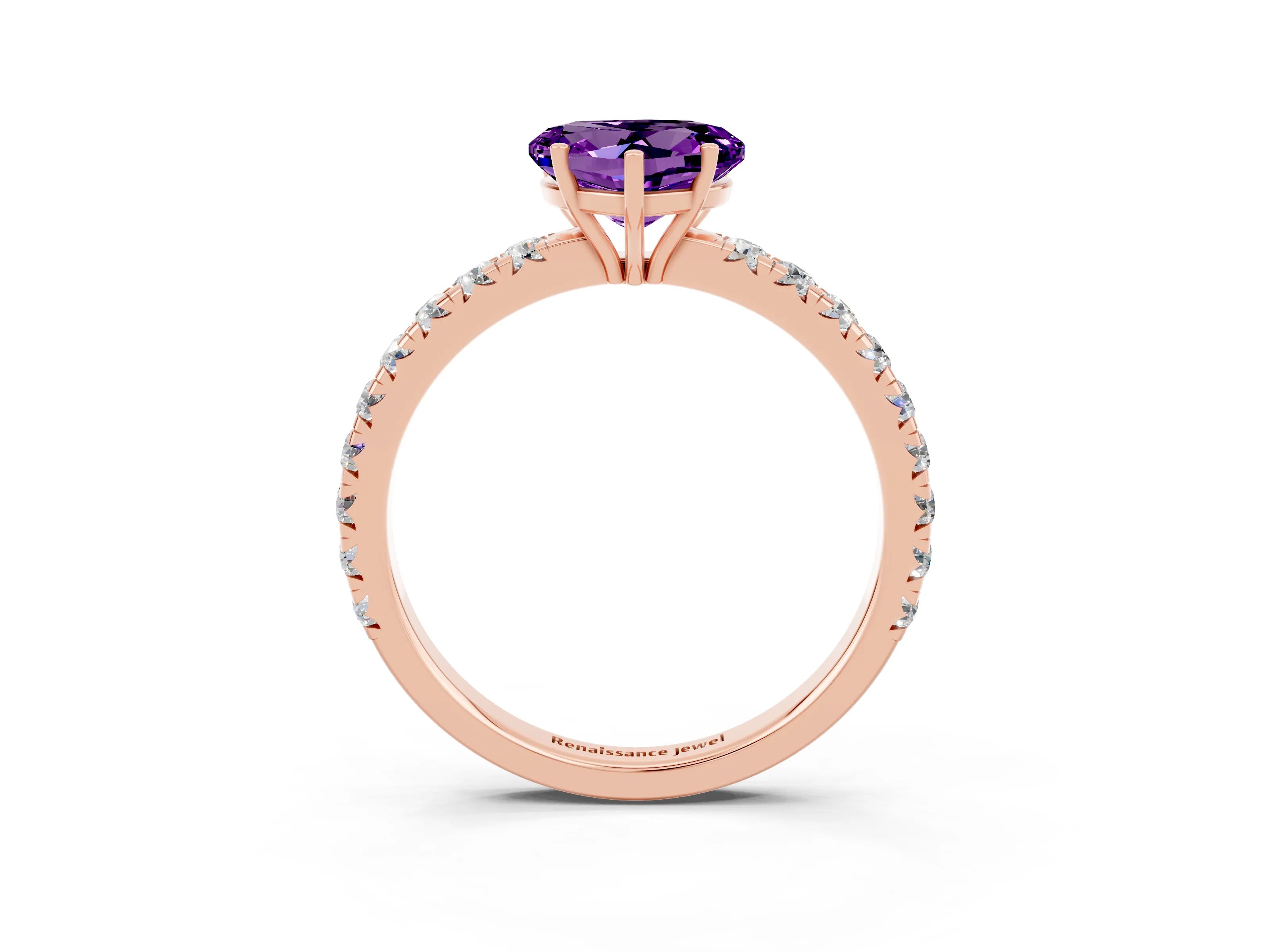 Rose gold Heart Cut Amethyst Pavé Solitaire Engagement Ring with Four-Prong Setting_15