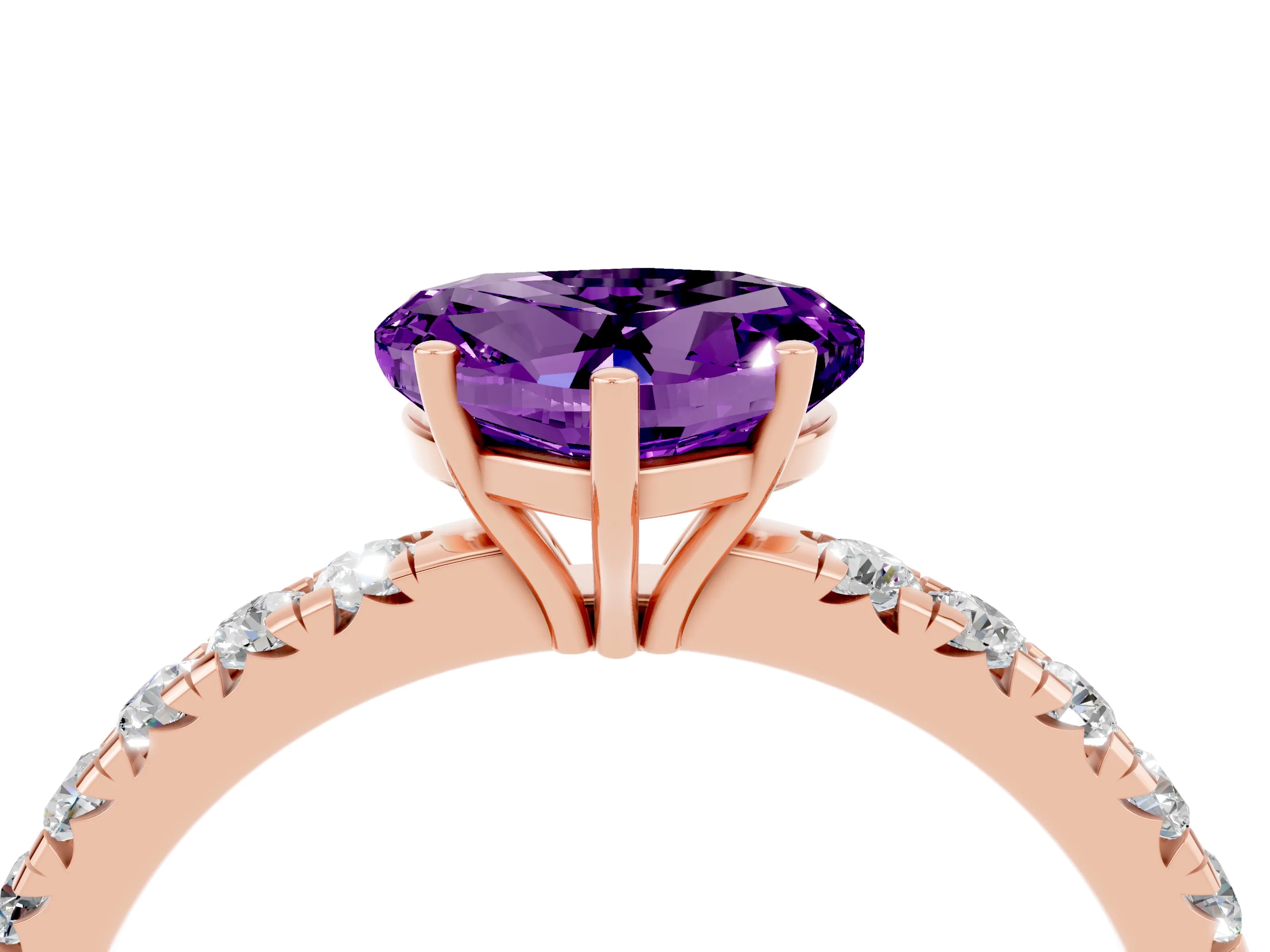 Rose gold Heart Cut Amethyst Pavé Solitaire Engagement Ring with Four-Prong Setting_16