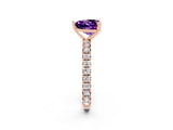 Rose gold Heart Cut Amethyst Pavé Solitaire Ring with Round Band and Prong Setting_26
