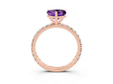 Rose gold Heart Cut Amethyst Pavé Solitaire Ring with Round Band and Prong Setting_27