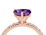 Rose gold Heart Cut Amethyst Pavé Solitaire Ring with Round Band and Prong Setting_28