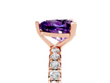 Rose gold Heart Cut Amethyst Pavé Solitaire Ring with Round Band and Prong Setting_29