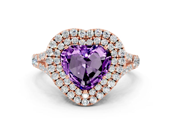 Rose gold Heart Cut Amethyst Pavé Split Shank Double Halo Engagement Ring