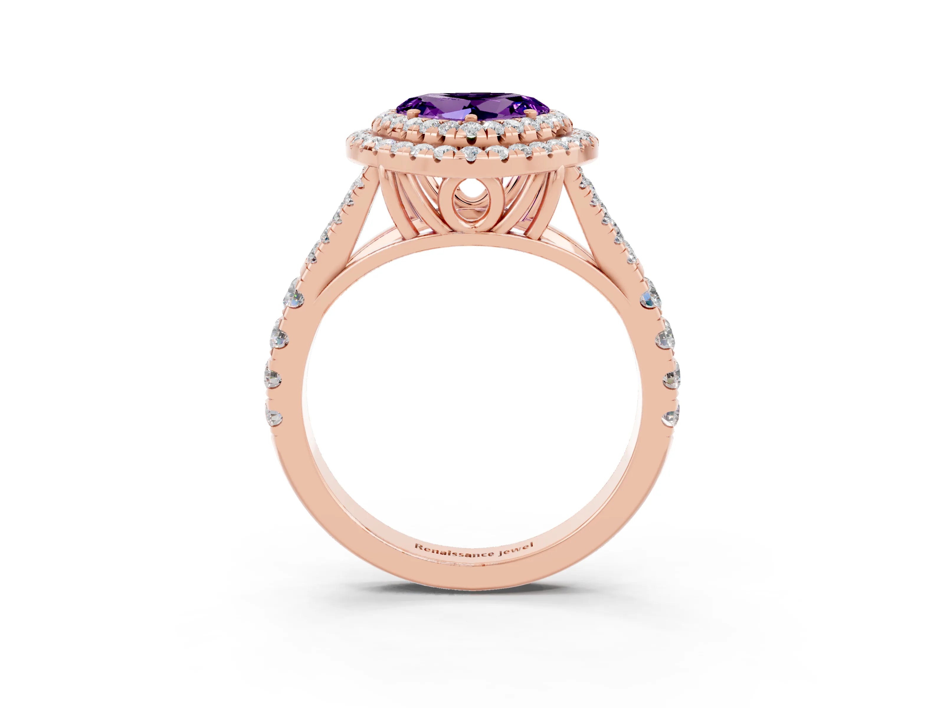Rose gold Heart Cut Amethyst Pavé Split Shank Double Halo Engagement Ring_3