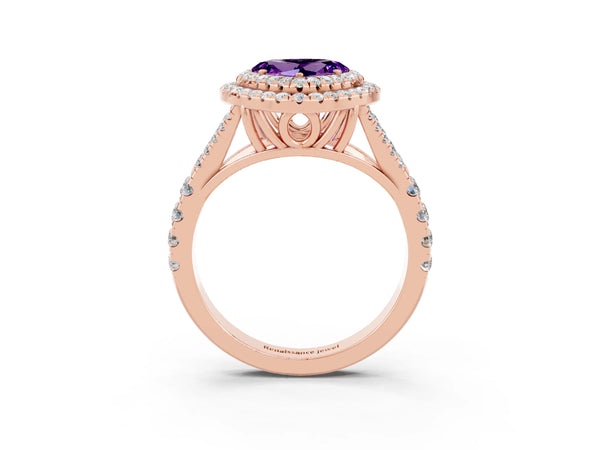 Rose gold Heart Cut Amethyst Pavé Split Shank Double Halo Engagement Ring