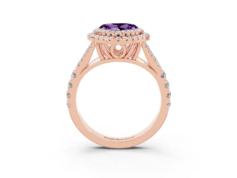 Rose gold Heart Cut Amethyst Pavé Split Shank Double Halo Engagement Ring_3