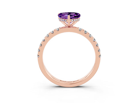 Rose gold Heart Cut Amethyst Pave Band Solitaire Ring with Four-Prong Setting_27