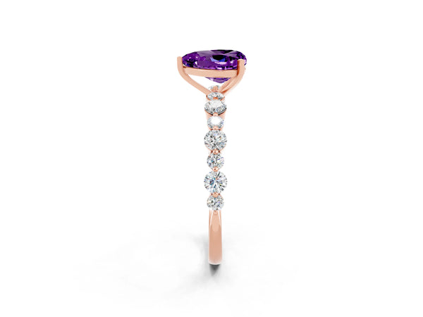 Rose gold Heart Cut Amethyst Prong Set Engagement Ring with Pavé Band