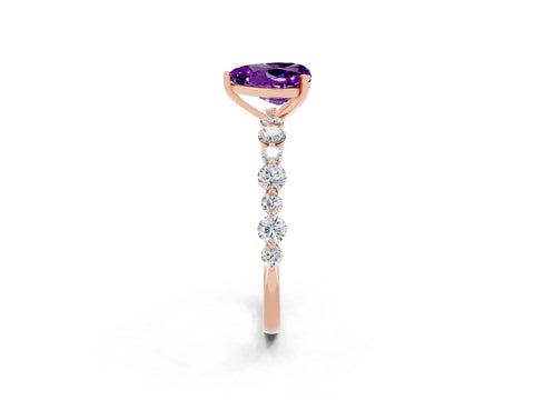 Rose gold Heart Cut Amethyst Prong Set Engagement Ring with Pavé Band_2
