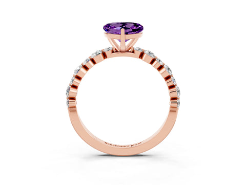 Rose gold Heart Cut Amethyst Prong Set Engagement Ring with Pavé Band_3