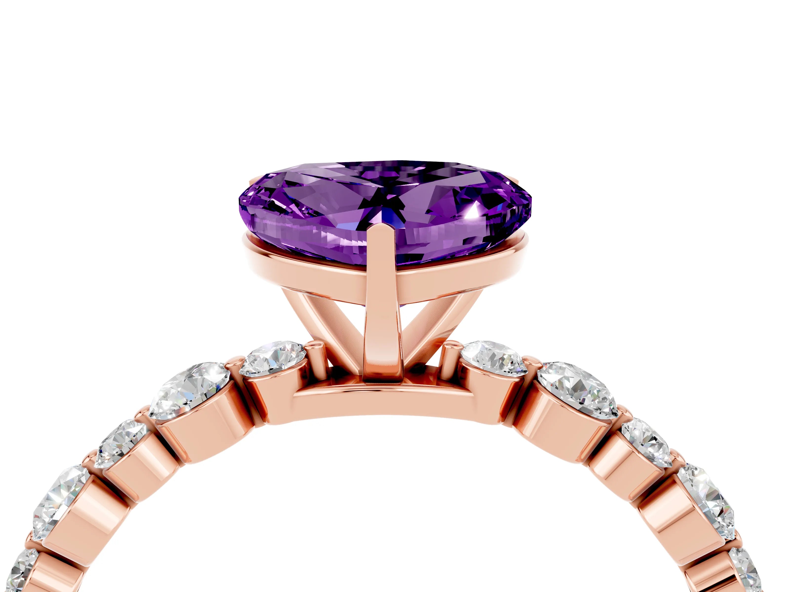 Rose gold Heart Cut Amethyst Prong Set Engagement Ring with Pavé Band_4