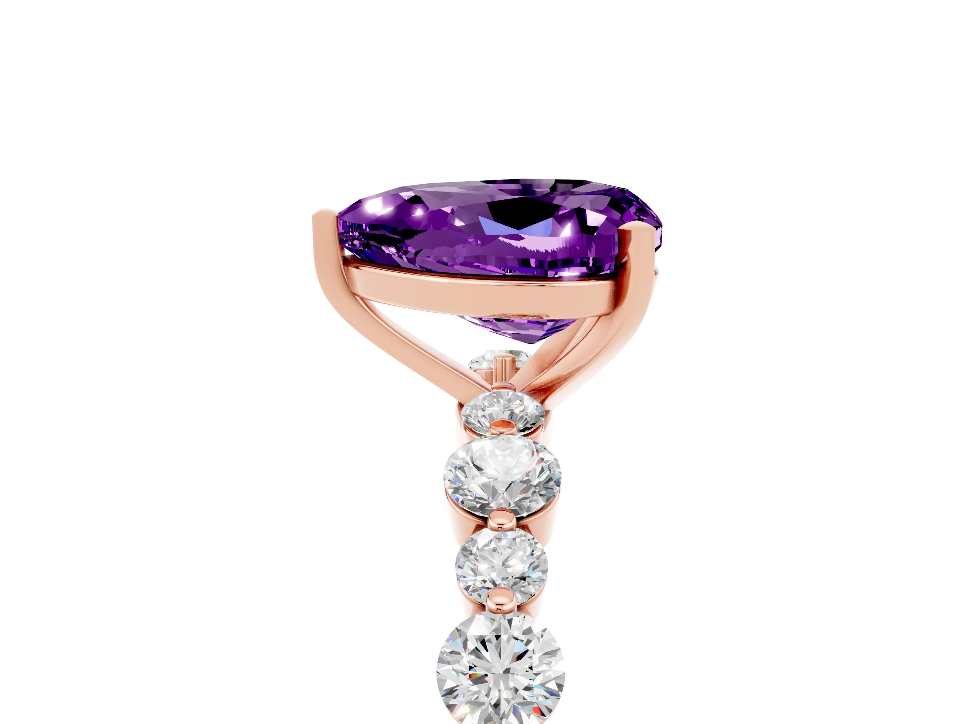 Rose gold Heart Cut Amethyst Prong Set Engagement Ring with Pavé Band_5