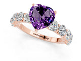 Rose gold Heart Cut Amethyst Prong Setting with Side Stones on a Pave Band_1