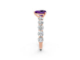 Rose gold Heart Cut Amethyst Prong Setting with Side Stones on a Pave Band_2