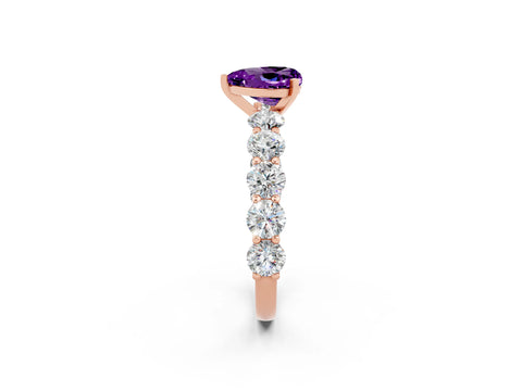 Rose gold Heart Cut Amethyst Prong Setting with Side Stones on a Pave Band_2