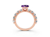 Rose gold Heart Cut Amethyst Prong Setting with Side Stones on a Pave Band_3