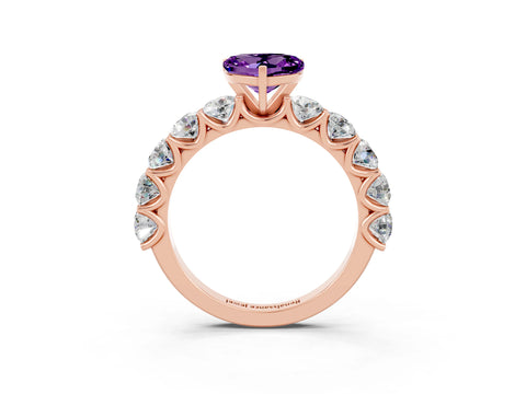 Rose gold Heart Cut Amethyst Prong Setting with Side Stones on a Pave Band_3