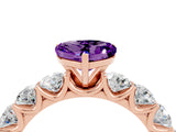 Rose gold Heart Cut Amethyst Prong Setting with Side Stones on a Pave Band_4