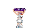 Rose gold Heart Cut Amethyst Prong Setting with Side Stones on a Pave Band_5